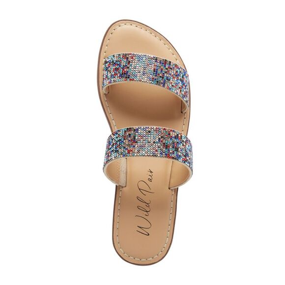 WILD PAIR Womens Beige Rainbow Swirl Pattern Double Band Ginnie Sandals 6.5 M - Picture 3 of 4